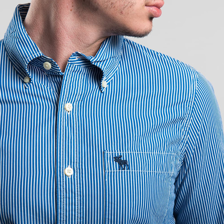 Abercrombie & Fitch férfi hosszú ujjú ing, kék csíkos, 100% pamut - Image 2