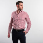 Gant férfi hosszú ujjú ing, piros csíkos, 100% pamut, fitted - Thumbnail Image 1