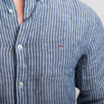 Gant férfi hosszú ujjú ing, kék csíkos, 100% len, fitted - Thumbnail Image 2
