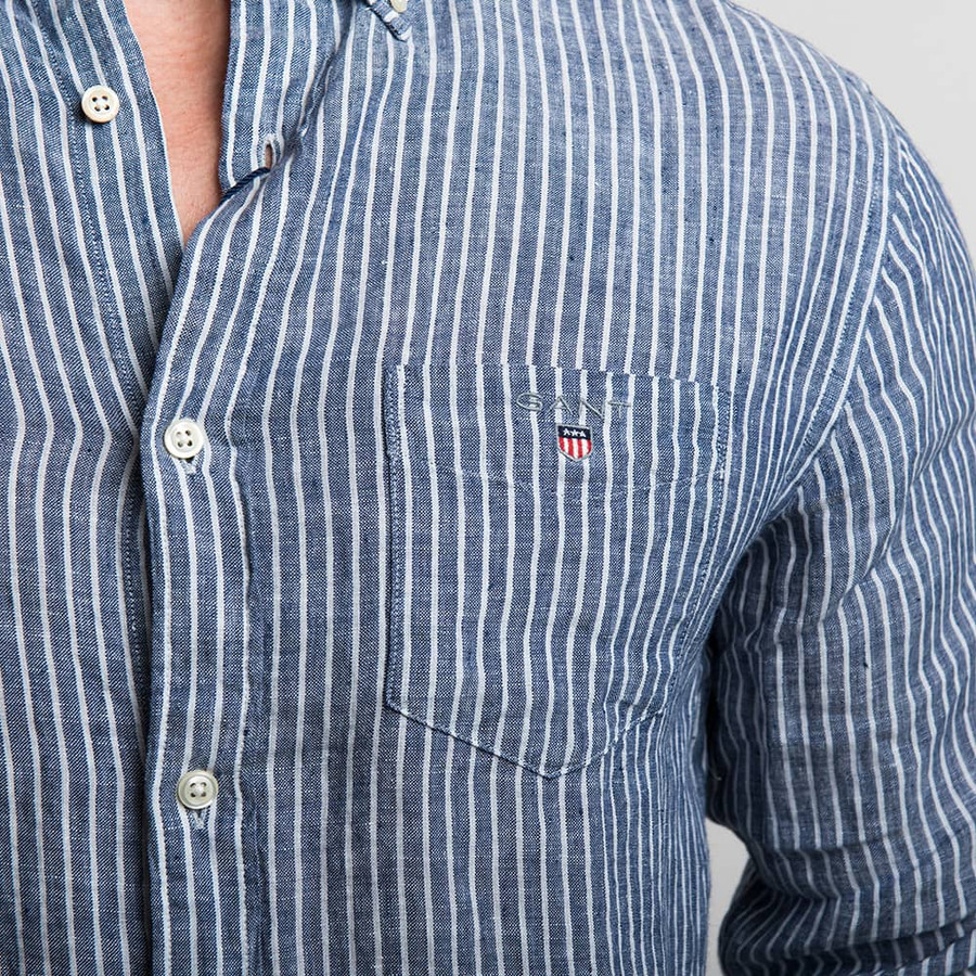Gant férfi hosszú ujjú ing, kék csíkos, 100% len, fitted - Image 2