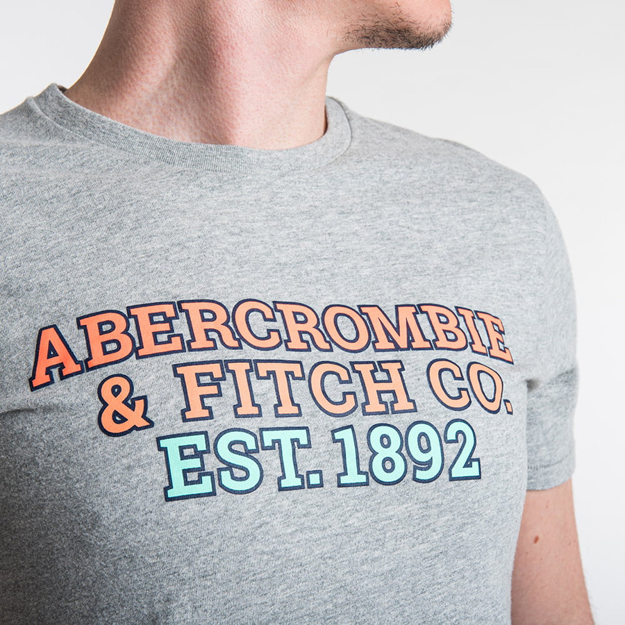 Abercrombie & Fitch férfi póló, világosszürke, feliratos, 100% pamut - Image 2