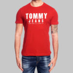 Tommy Hilfiger férfi póló, piros, feliratos, 100% organikus pamut - Thumbnail Image 1