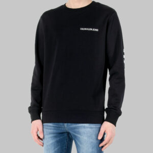 Calvin Klein férfi pulóver, fekete, feliratos, 100% pamut