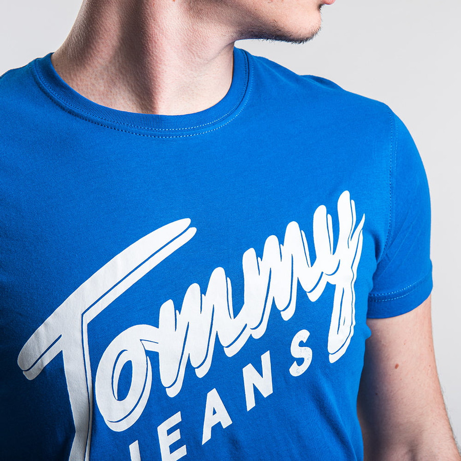 Tommy Hilfiger férfi póló, kék, feliratos, 100% pamut - Image 2