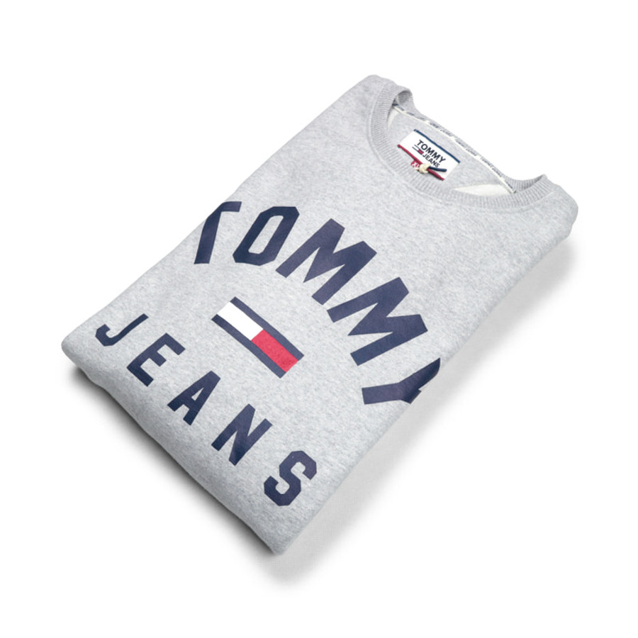 Tommy Hilfiger férfi pulóver, világosszürke, feliratos, pamut - Image 4