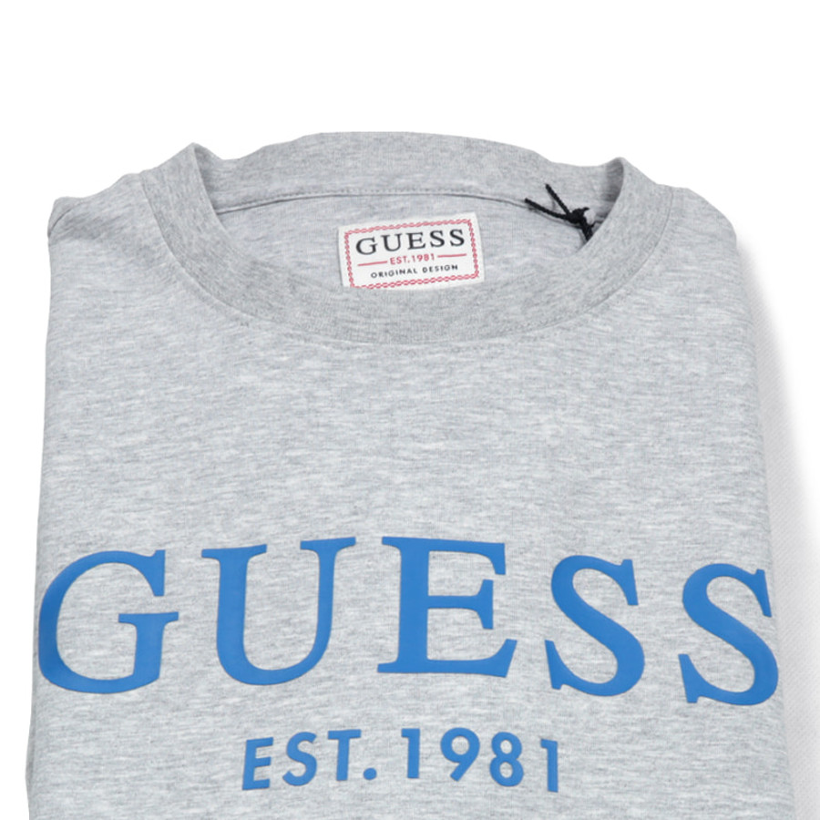 Guess férfi pulóver, világosszürke, feliratos, pamut - Image 2