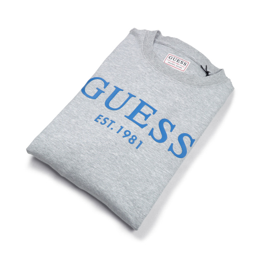 Guess férfi pulóver, világosszürke, feliratos, pamut - Image 3