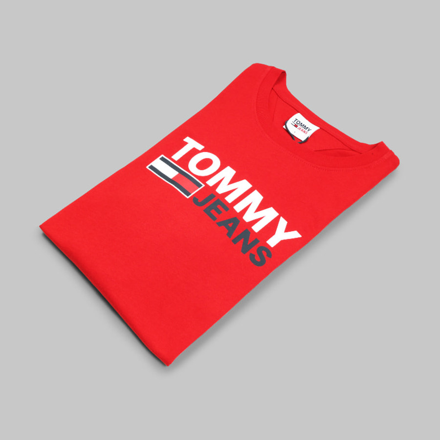 Tommy Hilfiger férfi póló, piros, feliratos, 100% organikus pamut - Image 4
