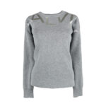 Calvin Klein női pulóver, világosszürke, ezüst feliratos, 100% pamut - Thumbnail Image 1