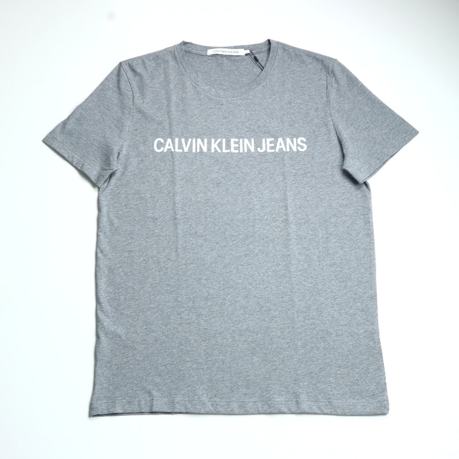 Calvin Klein férfi póló, világosszürke, feliratos, 100% organikus pamut - Image 2
