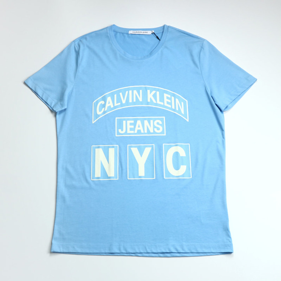Calvin Klein férfi póló, világoskék, feliratos, 100% pamut - Image 2