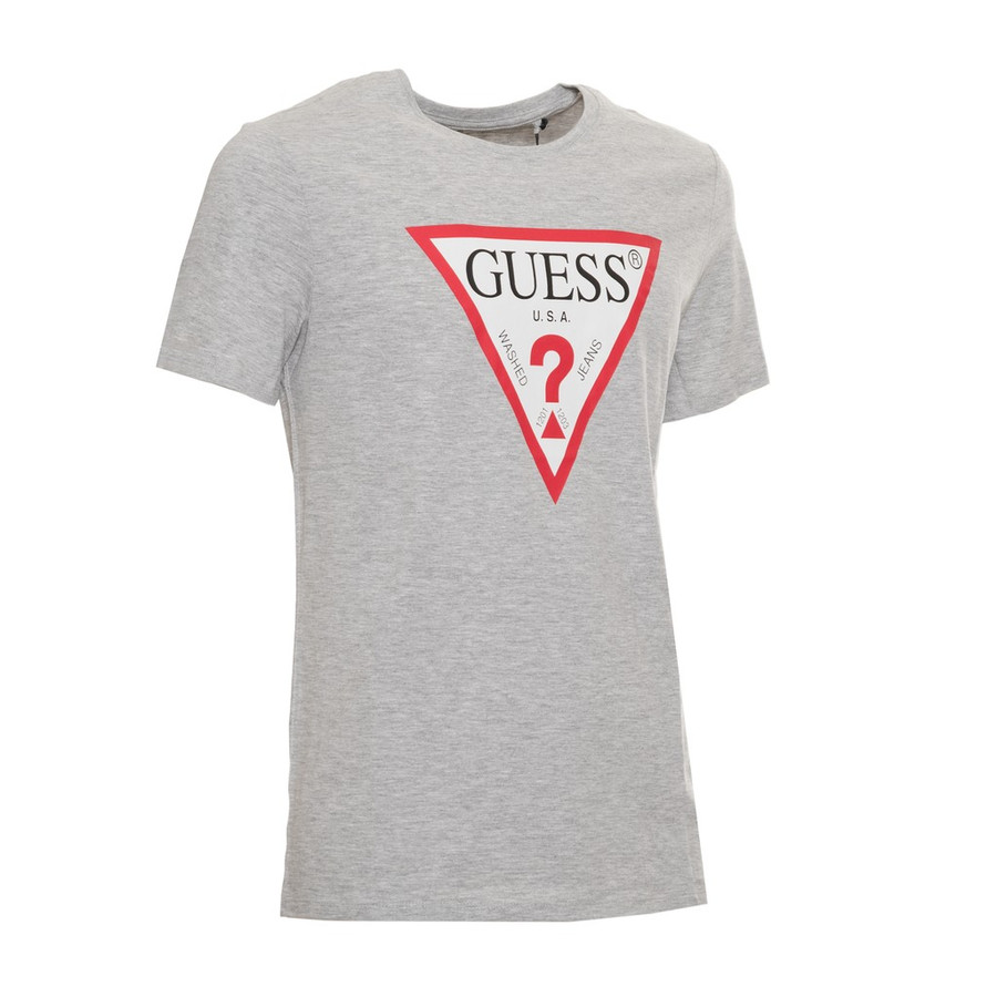 Guess férfi póló, világosszürke, feliratos, pamut, slim fit - Image 3