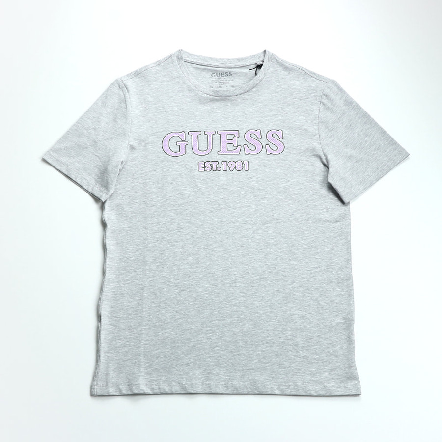 Guess férfi póló, világosszürke, feliratos, pamut, slim fit - Image 2
