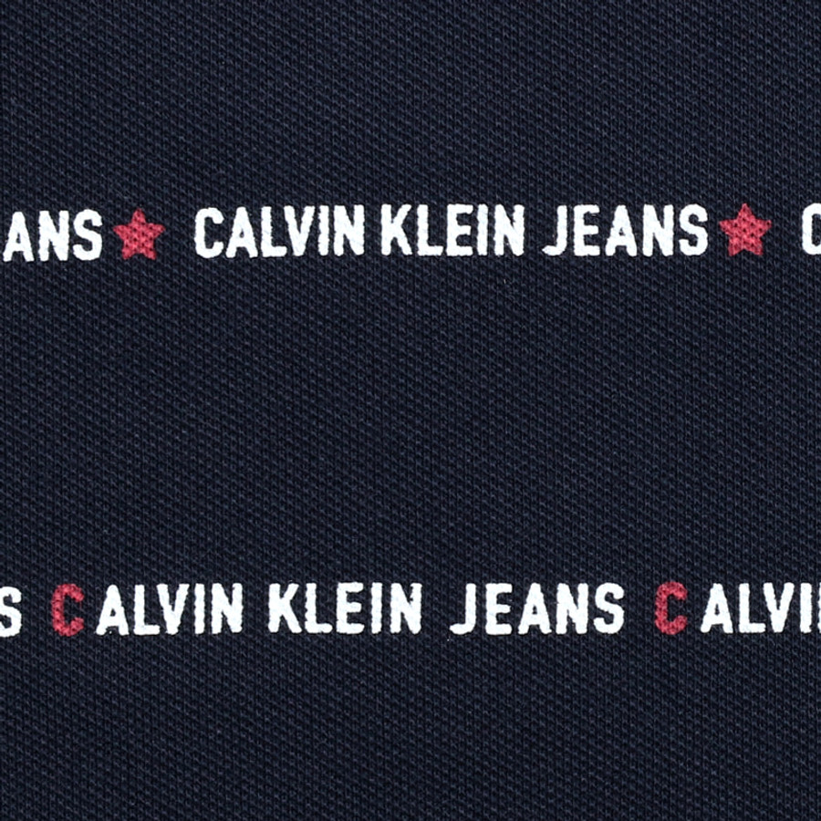 Calvin Klein férfi galléros póló, sötétkék, csíkos-feliratos, pamut - Image 2