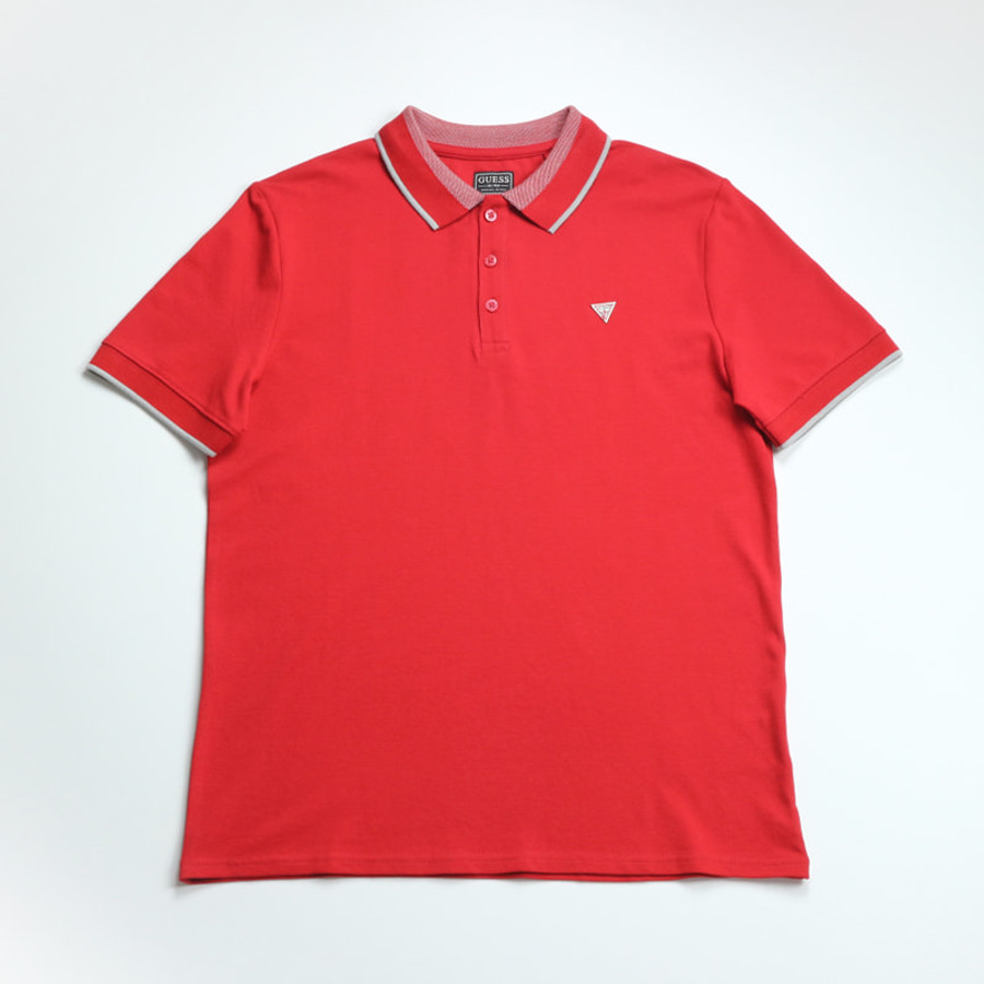 Guess férfi galléros póló, piros, pamut, slim fit - Image 3