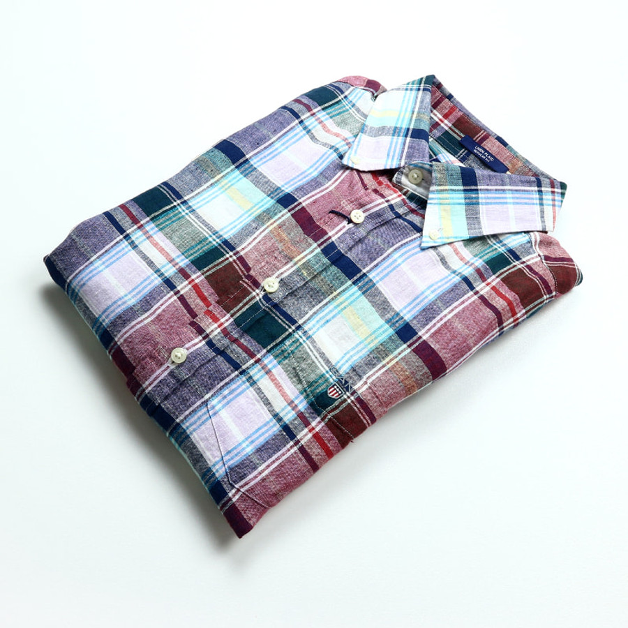 Gant férfi hosszú ujjú ing, színes kockás, 100% len, regular fit - Image 3
