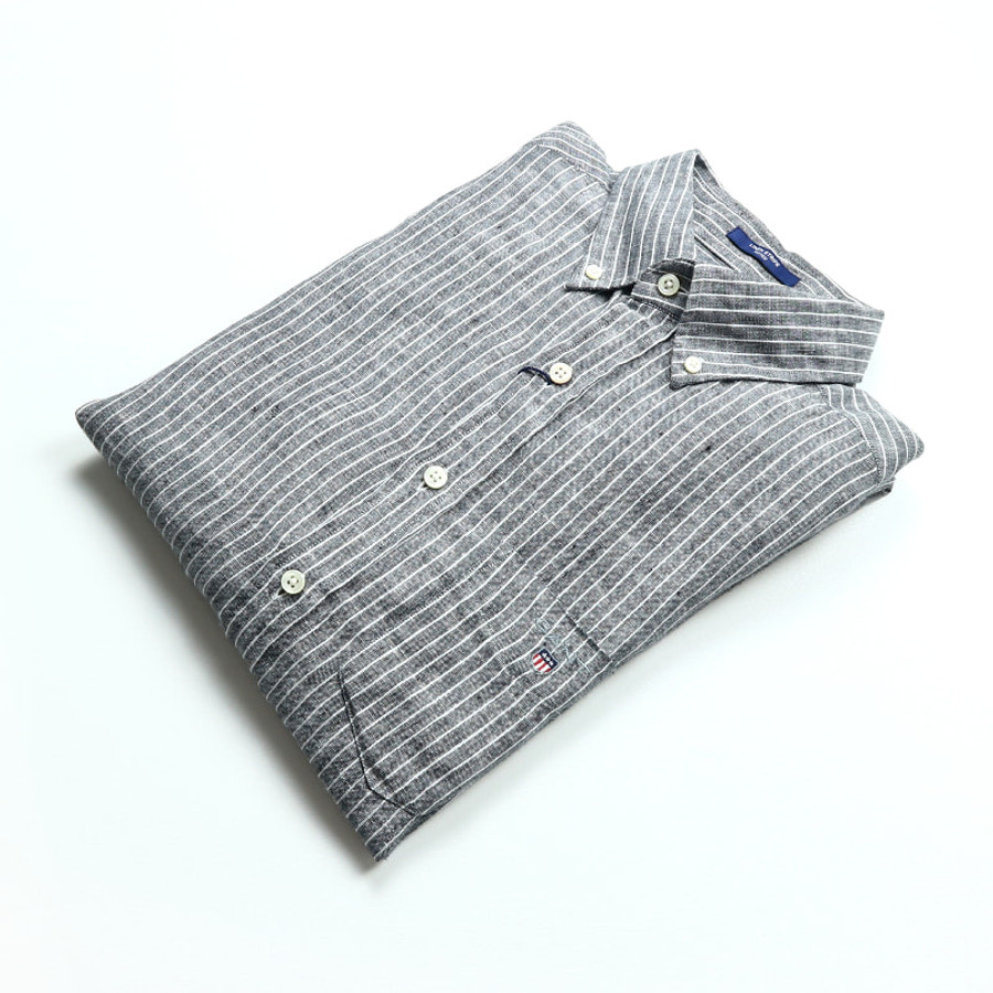 Gant férfi hosszú ujjú ing, szürke csíkos, 100% len, fitted - Image 3