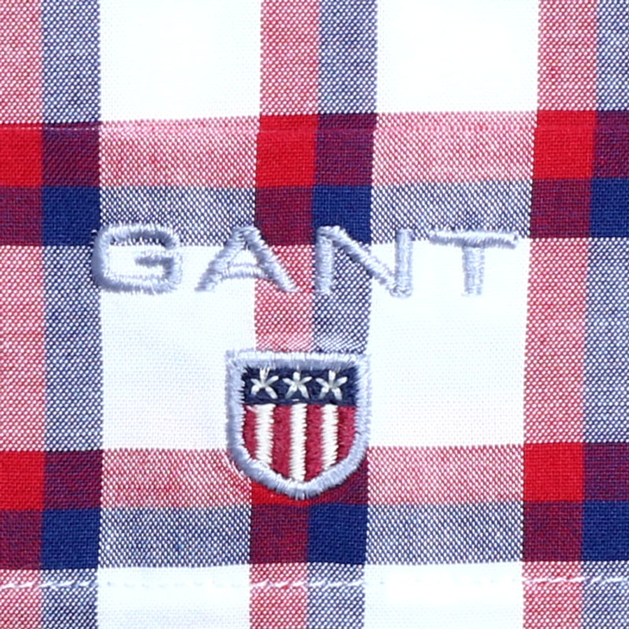 Gant férfi hosszú ujjú ing, kék-piros-fehér kockás, 100% pamut, fitted - Image 2