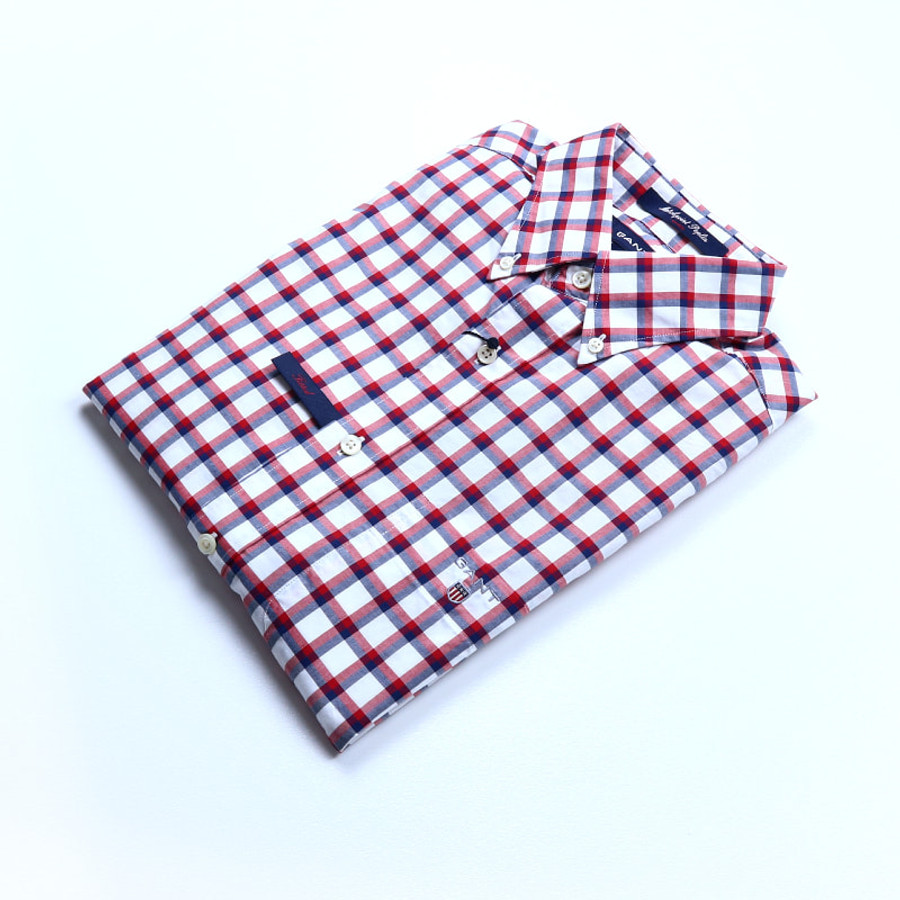Gant férfi hosszú ujjú ing, kék-piros-fehér kockás, 100% pamut, fitted - Image 3