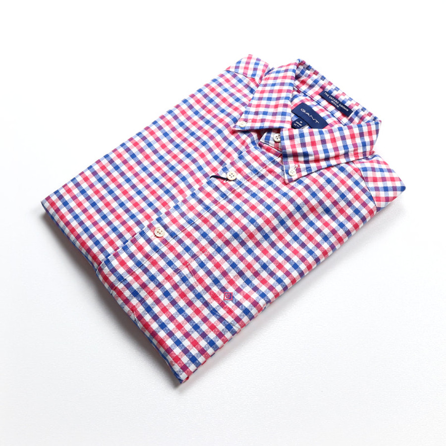 Gant férfi hosszú ujjú ing, kék-piros kockás, 100% pamut, regular fit - Image 3