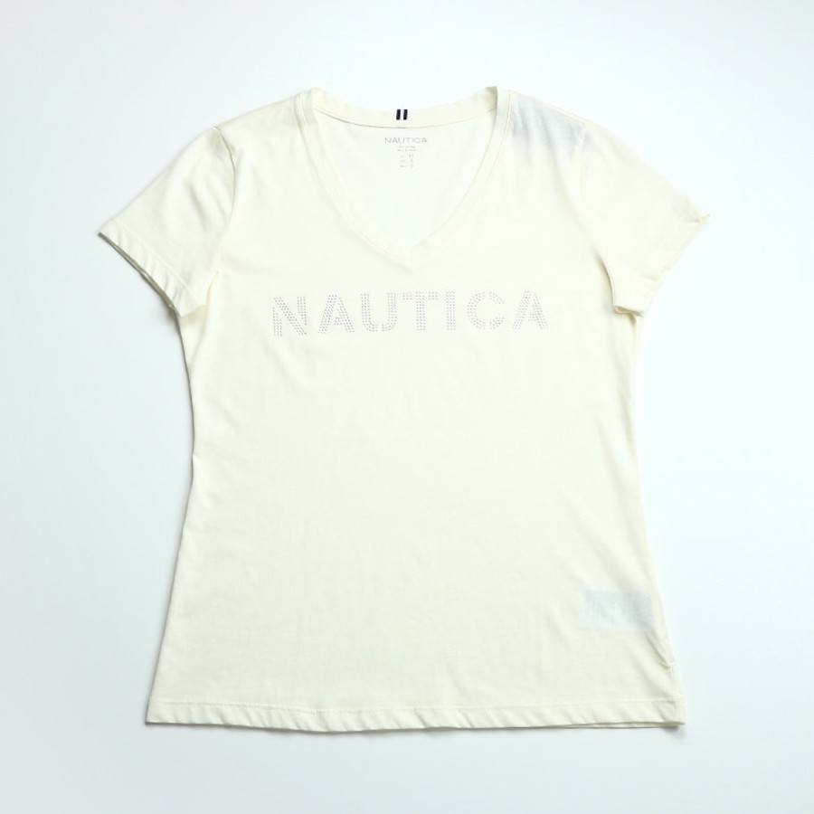 Nautica női v-nyakú póló, krémszín, 100% pamut - Image 2