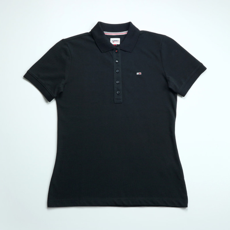 Tommy Hilfiger női galléros póló, fekete, 100% organikus pamut - Image 3